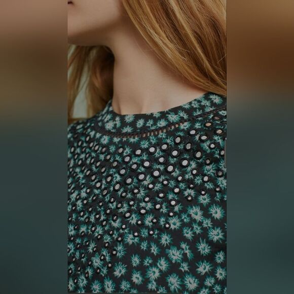 Anthropologie Ranna Gill Flutter Long Sleeve Tunic Mini Dress Green Size Medium - Picture 4 of 12